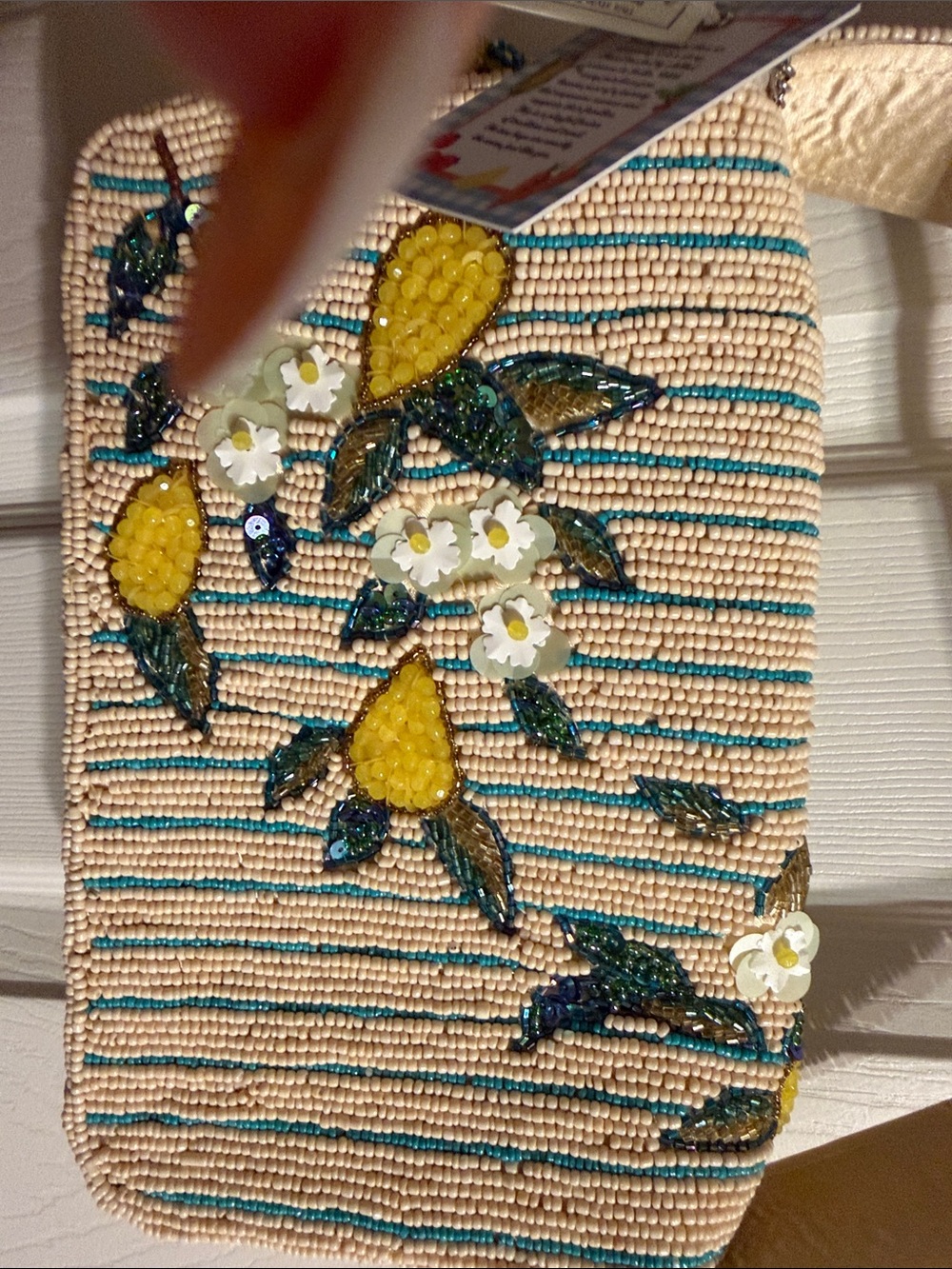 Beaded Lemon Shoulder Bag in Cream and Yellow - Picture 8 of 9